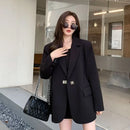Long Women's Blazers Loose Jacket Dress Clothing Female Coats and Jackets Solid Over Black Youthful Woman Clothes New Outerwear