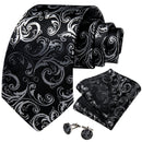 Men's Black Ties Handkerchief Cufflinks Business Formal Floral Striped Solid 8cm Necktie Gift for Husband Wedding Accessories