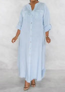Women Loose Long Sleeve Open Neck Dress