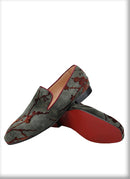 Men's Moccasins with Classic Bright Red Outsole and Three Colors of Flocking Jacquard Tie-Dyed Cottons