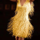 Women's V-neck Deep Sleeveless Pencil Dresses with Fringes