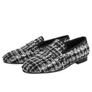 Luxury Brand Black and White Knitted cotton Men's penny Loafers British Classic Slip On Smoking Slippers