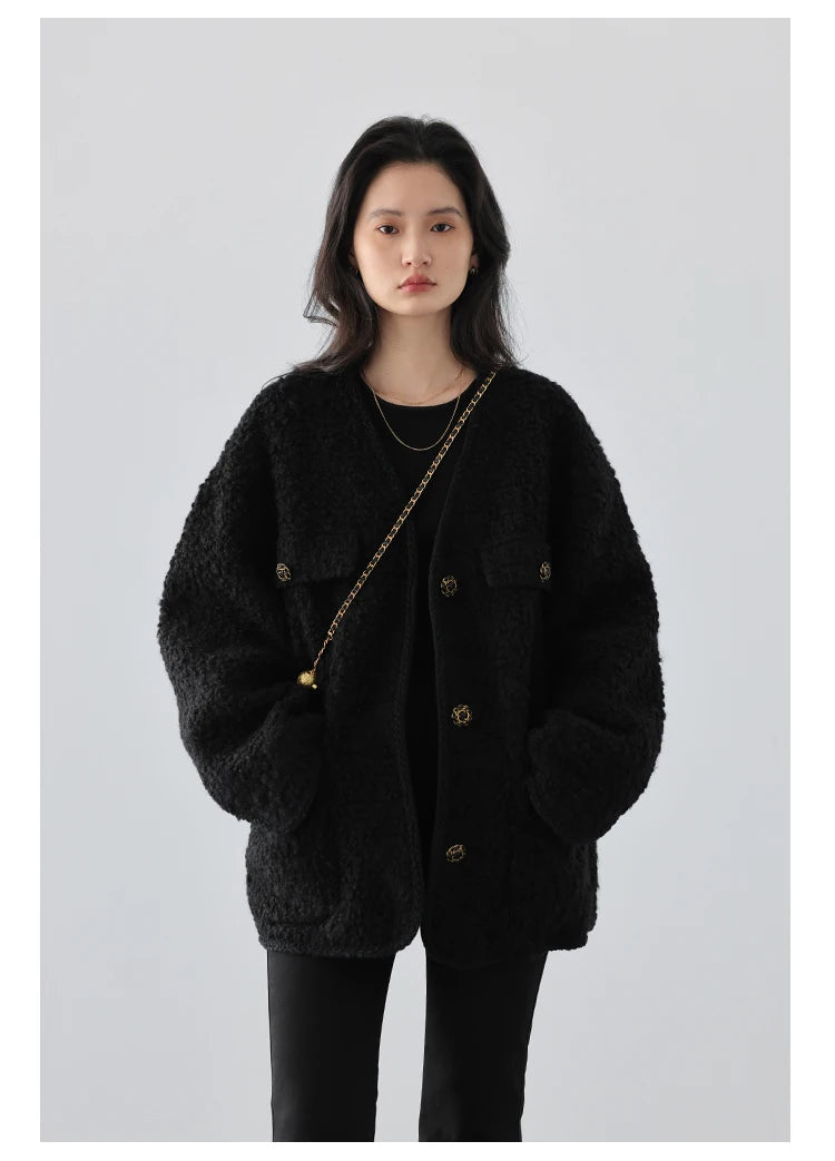 CHIC VEN Women's Woolen Coat Heavy Industry Down Jacket Vintage V-Neck Woman Down Coat Female Tops Autumn Winter 2024