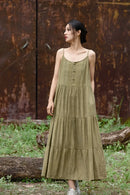 Cotton Linen Long Spaghetti Strap Dress