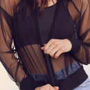 Sexy Transparent Mesh Sheer Jackets 2024 Summer Thin Long Sleeve Brief Outwears Women Zipper Beachwear Coats