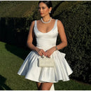 Elegant 3d Bow Backless White Mini Dress Women Fashion Sling A-line Pleated Vestidos  Spring Summer Lady Party Evening Gown