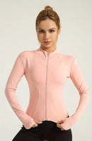 Seamless Sports Outerwear Yoga Coat Cropped Jacket for Gym Running High Waisted Moisture Wicking Workout Top with  Coat Women