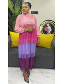 Women's Pleated Puff Sleeve Tassel Dress