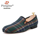 Piergitar 2023 New Red And Green Classic Scottish Plaid Men's Loafers For Party Handmade Slip-On Moccasins Leather Insole
