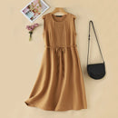 ZANZEA Women Round Neck A-lin Midi Dress Korean Casual Tank Robe Casual Solid Pleated Vestidos 2024 Summer Sleeveless Sundress