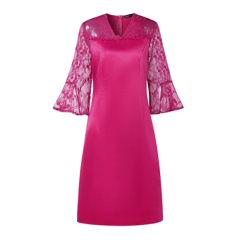 Lace V-Neck Satin Dress