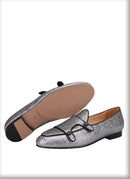 The New Style Square Glittering Silver Belgian Loafers with Double-Monk Moccs Handmade in GuangZhou