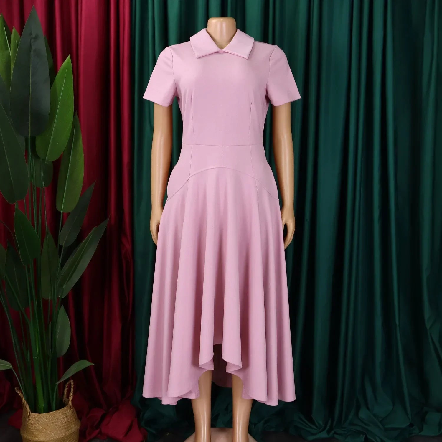 Women's Pleated Short Sleeves length Gown