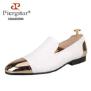 Piergitar Black/White Patent Leather Slip-On Slippers For Party Customised Front And Rear Metal Buckles Handmade Men's Loafers