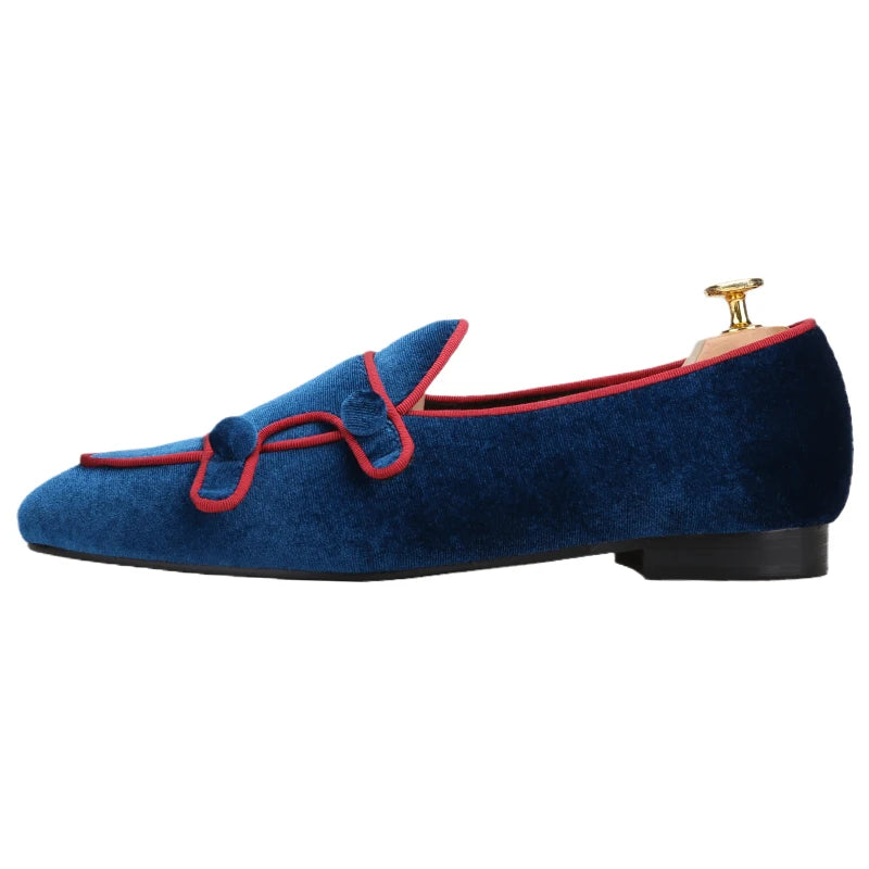 Double Monk Men Velvet Shoes Made Adult Fashion Dress Moccasins Luxury Designer Brand Men Loafers Plus-Size