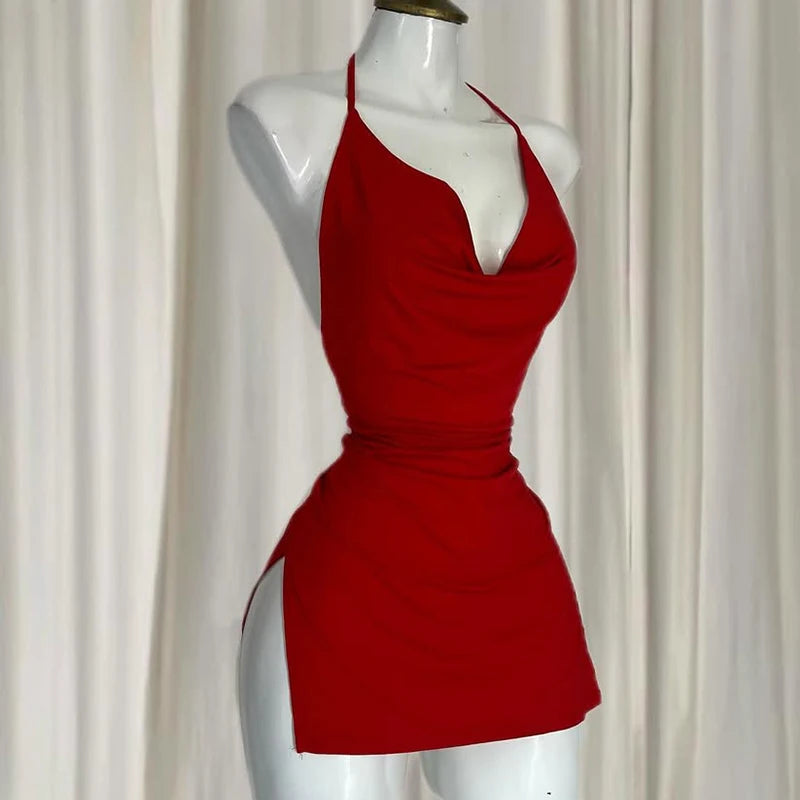 Women's Mini Red Halter Dress