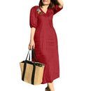 Women's V-Neck Floral Embroidery Midi Dress