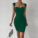 Sweetheart Neck Bodycon Dress, Party Wear Solid Sleeveless Dress, Women's Clothing
