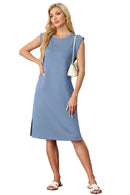 New Fashion And Multifunctional Temperament Round Neck Neck Sleeves Solid Color Summer Dress