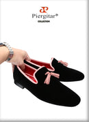Piergitar 2023 Classic Black Velvet Slip-On Slippers Shoes Handmade Pink Suede Men's Loafers For Party And Wedding Plus Size