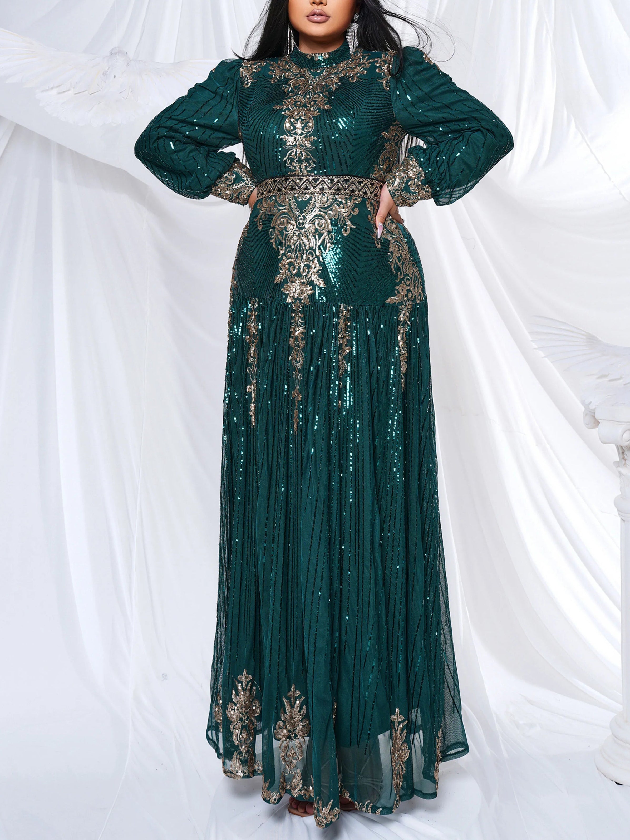 Women's Plus size Sequins High Neck Dress