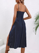 2024 Women Floral Print Spaghetti Straps Summer Boho Beach Dress Print Elegant  Suspenders Square Neck Slit Dress Vestidos