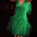Women's V-neck Deep Sleeveless Pencil Dresses with Fringes