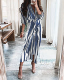 Summer Bandage Shirt Women Fashion Button Ruched Dress Casual Short Sleeve Printed Dress Female Elegant Party Dress Robe