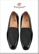 Piergitar Flower Pattern Embossed Leather Patchwork With Black Calfskin Men's Loafers Handmade Slip-On Slippers Red Bottom Flats