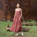 Cotton Linen Long Spaghetti Strap Dress