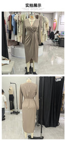 Women's 2025 new long dress; elegant round-neck silk satin long sleeves; midi dress for ladies; sexy dress; street fashionbe.