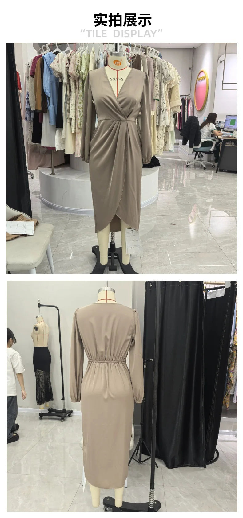 Women's 2025 new long dress; elegant round-neck silk satin long sleeves; midi dress for ladies; sexy dress; street fashionbe.