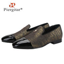 Piergitar 2023 New Three Colors Striped Silk Men's Loafers With Front Patent Leather Handmade Moccasins For Party And Banquet