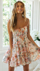 Spaghetti Strap Flower Chiffon Mini Dress