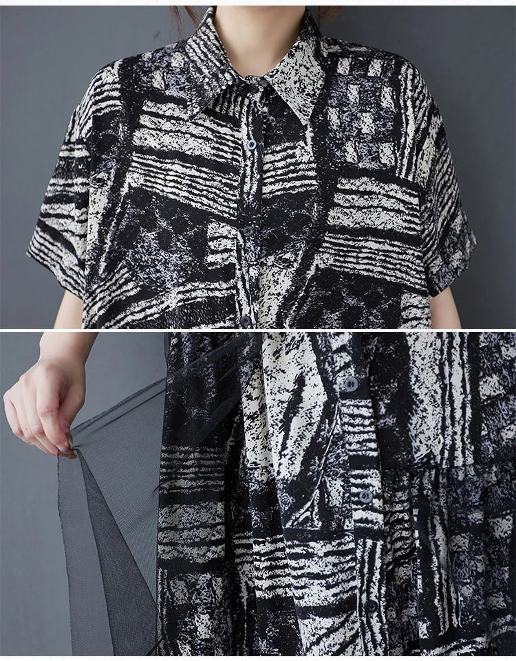 Stripe Print Mid Length Buttoned Midi Dress