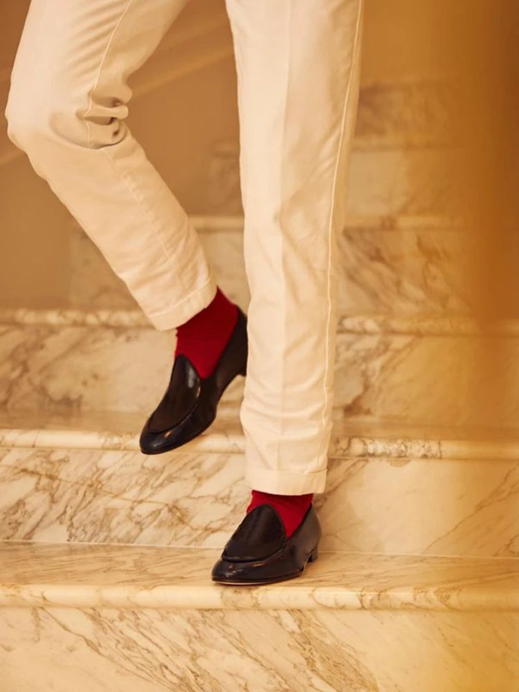 Piergitar Classic Style Black Patent Leather Slip-On Loafers For Party And Wedding Handmade Men's Dress Shoes Luxury Red Bottom