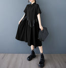 Mesh Ruffles Joined New 2025 Summer Woman Short-Sleeve Green Shirt Dress Loose Fit Tide Big Size Girls Casual Large Robe JKXD026