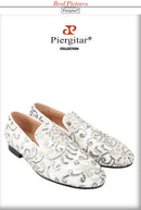 Piergitar Handmade Paisley Pattern Bling Men Velvet Shoes For Party And Wedding Superglamourous Brand Same Model Slip-On Loafers