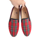 Piergitar 2023 New Red And Green Classic Scottish Plaid Men's Loafers For Party Handmade Slip-On Moccasins Leather Insole