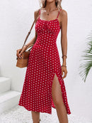 2024 Women Floral Print Spaghetti Straps Summer Boho Beach Dress Print Elegant  Suspenders Square Neck Slit Dress Vestidos