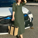 Women's V-Neck Floral Embroidery Midi Dress