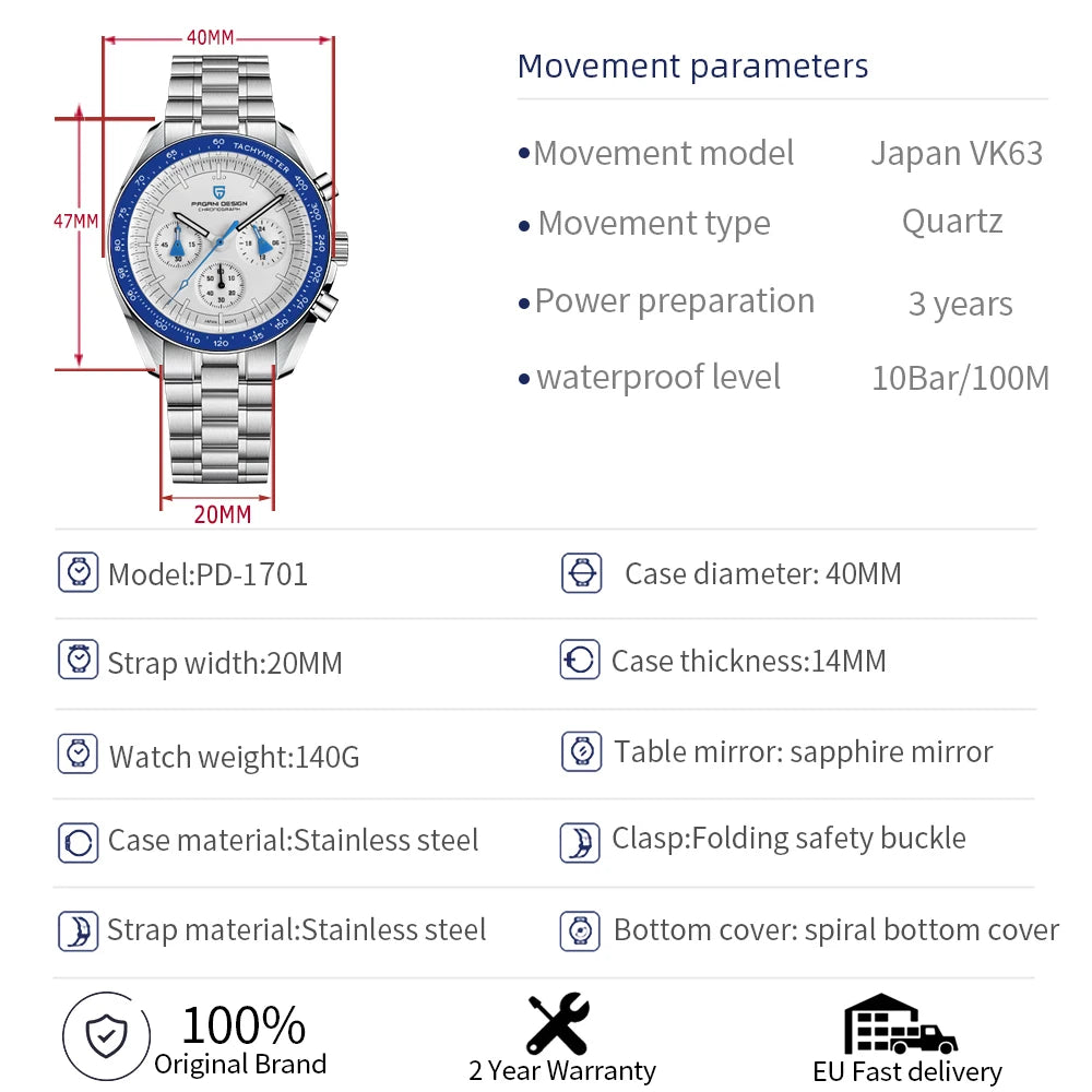 Men's Blue Aerospace Moon Quartz Watch