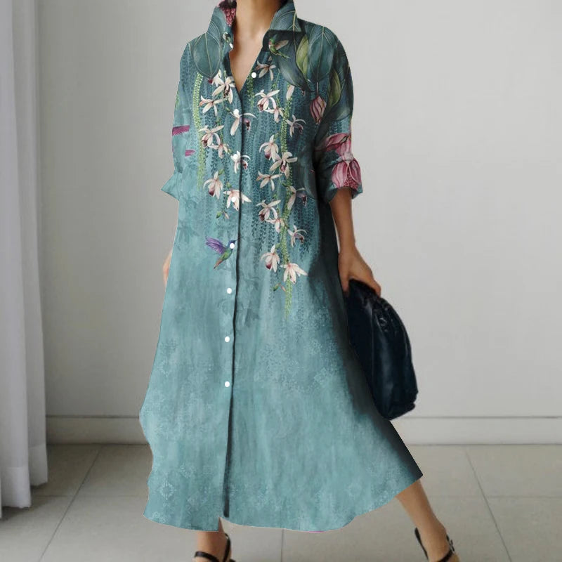 Women’s Floral Print V-Neck Pocket Dress