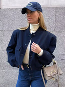 Women Fashion With Pockets Bomber Jacket