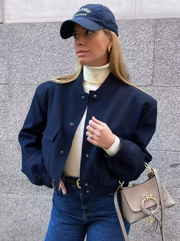 Women Fashion With Pockets Bomber Jacket