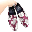 Piergitar 2022 New Arrival Purple Jacquard Fabric With White Fowers Handmade Men Loafers Party And Prom Male Flats Plus Size