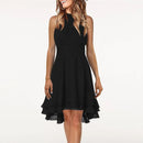 Women's Sleeveless Chiffon High-Waist Layered Halter Dress