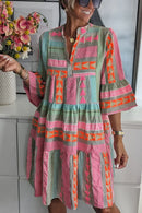 Women V Neck Three Quarter Sleeve Pullover Dress