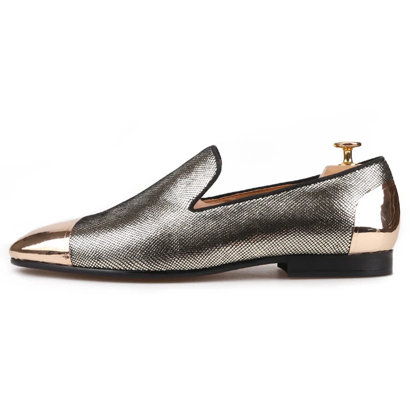 New Arrival Men's Red Sole Luxury Chain Style Slip-On Loafers Multicolored Gold Silk Weave Shoes Plus Size