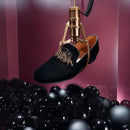 Piergitar Black Color Men Velvet Shoes With Handmade Rhinestones Buckle For Party And Wedding Classic Model Slip-On Loafers